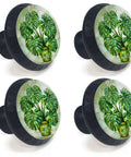 4 Pack Green Monstera Plant Cabinet Knobs for Kitchen and Bathroom, stylish drawer pulls with tropical design on wood panels