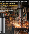 Badass 4 Inch Annular Cutter Extension with 3/4 Weldon Shank for Magnetic Drill and Drill Press Heavy Duty Steel Deep Hole Drilling Tool Comes Loaded With Hex Wrench Versatile Adapter for Pros in workshop setting