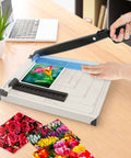 EXTRIC 12-inch heavy-duty paper cutter with safety guard, laser-printed scale, metal base, magnetic guide