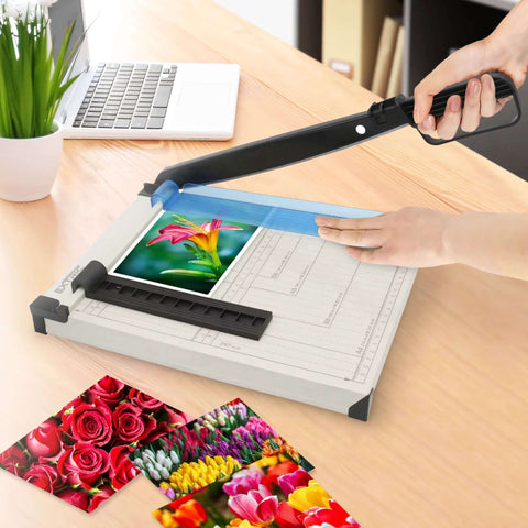 EXTRIC 12-inch heavy-duty paper cutter with safety guard, laser-printed scale, metal base, magnetic guide