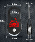 Snatch Block Recovery Pulley For Off Road Heavy Duty Winch Use With Synthetic Rope Or Steel Cable Universal Tackle Block For Truck Tractor ATV And UTV Black 10T, front and side view with 10.2in x 5.1in size
