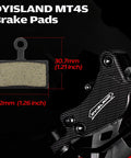 DYISLAND MT4S brake pads and caliper dimensions, 30.7mm by 32mm, shown with Hydraulic Disc Brake Kit for Mountain Bike, Black.