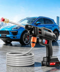 No Sweat Battery Powered Cordless Car Washer With Badass Handheld Pressure Cleaner and Rich Foam Pot, lightweight spray gun with hose.