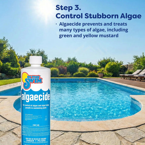 Pre Measured Pool Opening Kit For Up To 35,000 Gallons With Sodium Dichlor Clarifier And Algaecide bottle by pool