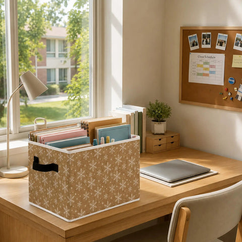 Pretty Dang Handy Foldable Storage Bins With Reinforced Handles Keep Your Space Knockout Clean And Clutter Free packs a winter snowflake print.