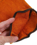 Inside view of Full Leather Short Welding Gloves For Men, Heat Resistant and Abrasion Resistant, orange leather material