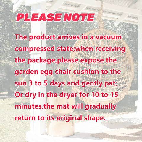 All Weather Egg Chair Cushion With Headrest Waterproof And UV Protected Thick Overstuffed Seat And Back For Indoor Outdoor Hanging Basket Swing Comfy Replacement Cushion For Patio Garden Furniture in a compressed state, packaged with care instructions.