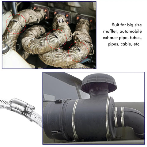 Stainless Steel Hose Clamps Kit With Large Worm Gear Adjustable Pipe Clamps used on automotive exhaust pipes and air intake system.