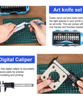 KuanStore 55‑pc 3D printer tools kit in blue case with deburring tool, caliper, art knife set, tube cutter and storage bag.