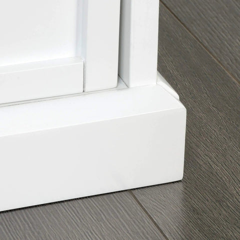 Close-up of the corner detail of the Game Changing Adjustable Sit Stand Computer Desk With Storage and Heavy Duty Home Office Craft Table.
