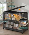 Massive Extra Large 4 Tier Stackable Storage Cabinet With Lids And Wheels, 960 QT Capacity, showing top and front openings