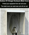 Heavy Duty EV Charger Protective Shell Outdoors With Bulletproof Galvanized Steel Housing Universal Wall Mount shielding EV charger from rain.