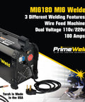 MIG Welder 180 Amp Wire Feed With Dual Voltage 220V And 110V, PrimeWeld machine in workshop setting, versatile DIY use