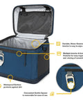 15 Can Everyday Soft Sided Go To Cooler For Lunch Beach Travel And Camping Insulated Portable Cooler For Men And Women Navy Keeps Drinks Cold All Day With Lightweight Build And Easy Carry Handle, shown open with bottle opener and waterproof bottom