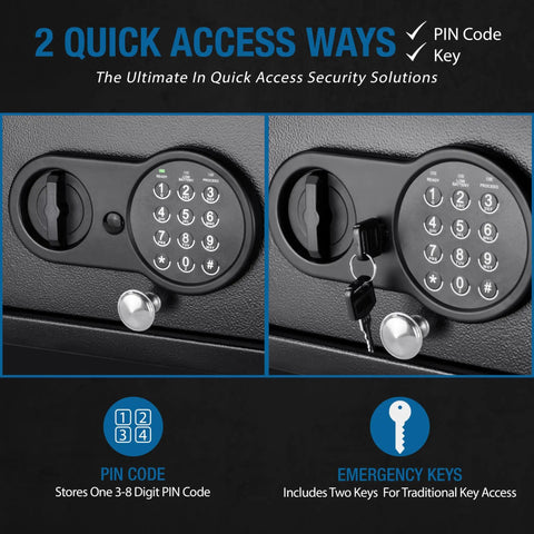 Two keypads of a Digital Keypad Safe Box With Solid Steel Construction 0.15 Cu Ft Top Opening Drawer Safe For Home And Office Deadbolts.