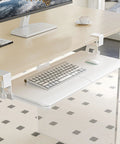 Under Desk Keyboard Tray With Pull Out Slide And C Clamp Mount, 29.7 Inch Total Length, 25.6 Inch Platform By 11.8 Inch Drawer For Keyboard And Mouse, Space Saving White Ergonomic Keyboard Tray mounted under desk