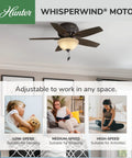 42 Inch Indoor Ceiling Fan With LED Light, Bronze Finish, Low Profile Flush Mount, Five Blade Ceiling Fan With Pull Chain