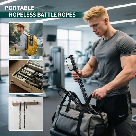 Man using Two Pack Ropeless Battle Ropes For Home Gym Cordless Workout Ropes With Gloves Bag And Tutorial in gym setting