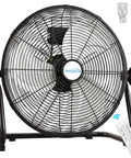 20 Inch Industrial Floor Fan With Remote Control, High Velocity Heavy Duty Cooling, 5200 CFM, 3 Speeds, fan and remote visible