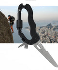 Multitool Carabiner With Folding Knife And Screwdriver, EDC Keychain Tool for Camping Hiking, shown with urban background