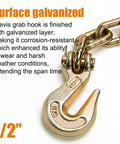 Tough As Nails Half Inch Tow Chain Clevis Grab Hook Two Pack G Seventy Forged Steel With Twelve K Working Load Limit, galvanized finish.