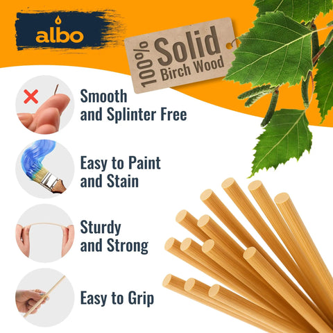 Pro Grade Round Wooden Dowel Rods Smooth As Silk One Quarter By Twelve Inches Go To Choice For Crafts Diy Builds Woodworking Joints Furniture Repairs And Garden Stakes 100 Pack showcasing solid birch wood features.