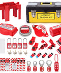 Pro Grade Heavy Duty Lockout Tagout Kit With Safety Padlocks Hasps Ball Valve And Valve Lockouts Steel Cable Lockout Electrical Plug Lockouts Circuit Breaker Lockouts Loto Tags Nylon Ties And Tool Box For Quick Safe Energy Isolation displayed