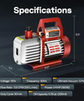 No Sweat 110V Single Stage Rotary Vane Vacuum Pump Packing Solid One Quarter Horsepower And Rapid 3.5 Cfm Pull for AC tasks with specs.