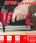 Rock Solid Pneumatic Staple Gun For Carpentry And Diy Projects Smooth Shooting 22 Gauge Air Powered Crown Nailer in use with staples.