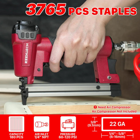 Rock Solid Pneumatic Staple Gun For Carpentry And Diy Projects Smooth Shooting 22 Gauge Air Powered Crown Nailer in use with staples.