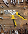 Crimping Tool Hand Seamer Bending Pliers For Ductwork And Sheet Metal Ergonomic Grip displayed with tools on a wooden background