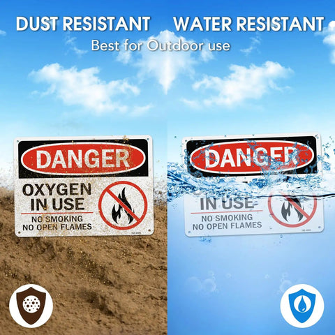 Rock Solid Oxygen In Use Safety Signs With No Smoking Warning 10X7 Inch Rust Free Aluminum Wall Placards in dust and water resistant environments.