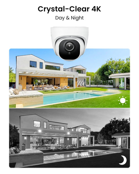 4K Security Camera System With 4 Turret PoE Cameras And 8 Channel NVR 2TB HDD For 24 7 Recording showcasing day and night vision