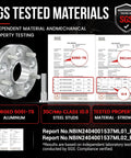 Road Ready Plug And Play 1/4 Inch Wheel Spacers 6X120 Bolt Pattern For GMC Canyon And Chevy Colorado Clean Stance Upgrade Zero Play Tight Fitment 2015 To 2026 Models showing SGS test report with forged aluminum material.