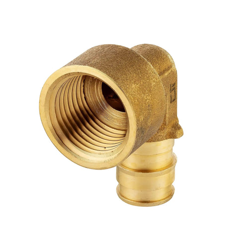 Close-up of brass 0.5 inch female elbow from Pack Of 5 Pex A Expansion Brass Fittings 0.5 Inch Female Elbow Adapter For Pex Tubing