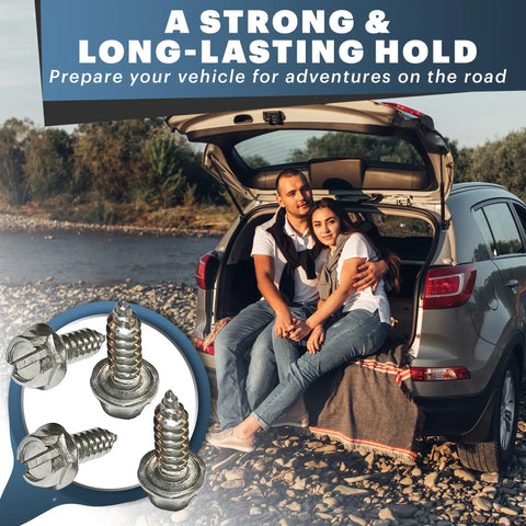 Heavy Duty Stainless Steel License Plate Screws Rustproof Bolts Fit Plastic Nylon Inserts For Domestic Iron And Import Rigs four pack with couple relaxing in SUV.