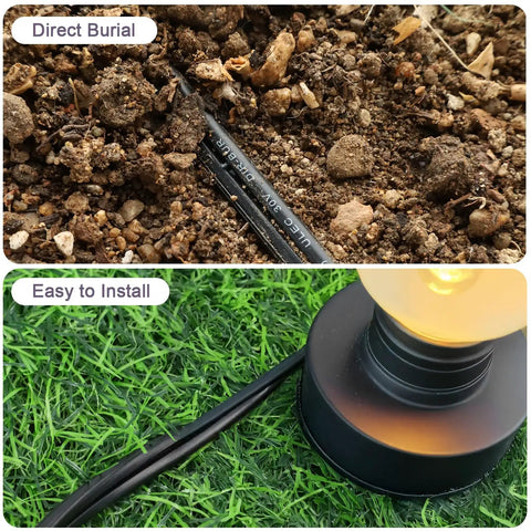 14/2 Low Voltage Landscape Lighting Wire for Outdoor Direct Burial in soil and next to garden light, pure copper conductors