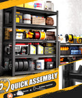 Built Like A Tank Five Tier Garage Shelving Rack With Hefty Steel Build For Boss Level Household Storage adjustable with tools and equipment.