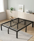 Queen Size Metal Platform Bed Frame With Under Bed Storage Heavy Duty Steel Slat Support in modern bedroom setting.