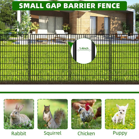 10 Panel Garden Fence Animal Barrier 33 Inch High 24 Foot Long No Dig Rustproof Metal Wire Panels installed in a yard