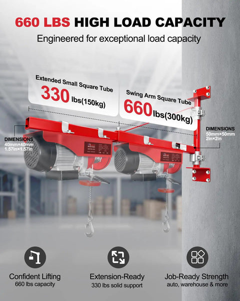 Usyato Wall Mount Jib Crane, 660 Lbs Electric Scaffolding Lift Hoist with swing arm and extended square tubes.