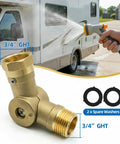 Brass Hose Swivel Connector With 0 to 180 Degree And Full 360 Degree Rotation, Easy Install Garden Hose Elbow For RVs Campers, No Kink Water Flow Booster For Standard 3/4 Inch Pipes, 3/4" GHT, brass with spare washers