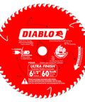 Six And A Half Inch TiCo Carbide Saw Blade For Wood With Sixty Teeth Delivers Ultra Smooth Finish And Pro Grade Crosscuts In Oak Pine Melamine And Trim Moldings For Fast Clean Long Lasting Cuts - red circular saw blade with 60 teeth