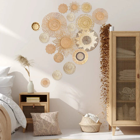 Boho Basket Round Wall Decals Set Of 18 Peel And Stick Removable Wall Stickers For Bedroom And Office Modern Rustic Decor Vibe