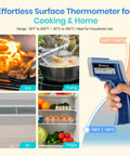 Infrared Thermometer Upgrade 774 Temp Gun For Cooking And Grillin Laser Surface Temp Tool displays range for grill, frying, AC, fridge