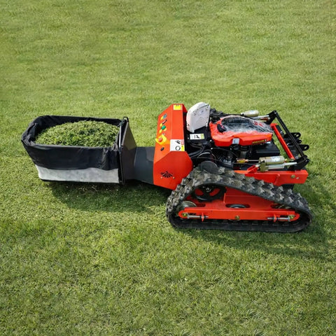 Tracked Lawn Mower Workhorse For Hills And Rough Terrain With Wireless Remote Control on grass with bag attachment