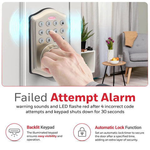 Hand entering code on Keyless Entry Smart Door Knob Lock With Digital Keypad, Auto Lock, 50 User PIN Codes, One Touch Locking, Satin Nickel Finish, Quick Install In Minutes, Reliable Home Security For Front Or Back Doors