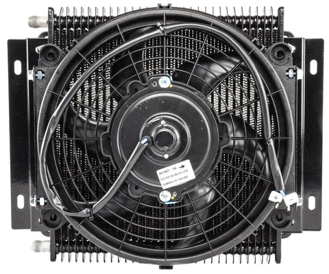 High Performance Transmission Cooler for 30 000 GVW with 11x14x3.75 Inch Core and 11 Inch 500 CFM Fan Push or Pull Mount