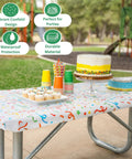 Two Pack Fitted Plastic Tablecloth With Elastic Edge No Slip Windproof Table Cover for Birthday Parties with confetti print