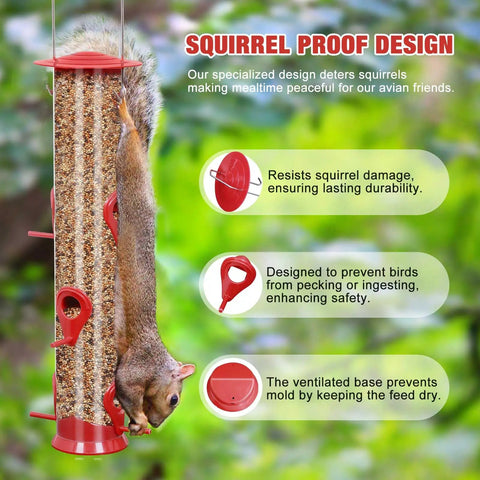 2 Pack Outdoor Bird Feeders With 6 Feeding Ports Heavy Duty Tube Clear Weatherproof And Water Resistant Squirrel Deterrent Easy Hang